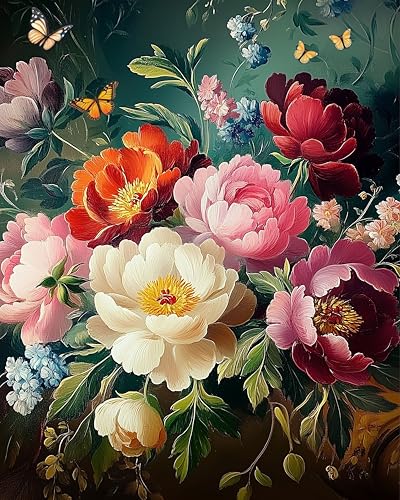 Arttoplus Flowers Paint by Numbers Kit for Adults Beginner 16x20 inch | Butterfly Adult Paint by Number Kits on Canvas, Flowers Oil Painting by Number for Gift Home Wall Decor (Without Frame) - color: MT20836-US