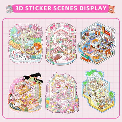 3D Sticker Scene Therapy Book – DIY Miniature Craft Kit with Repositionable 3D Stickers, Stress Relief Gift for Teens & Adults - color: Jumbo Size Book | 6 Large Scenes (10.3x7.9in)