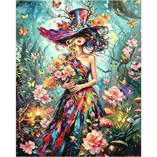 Gemozaic Floral Woman Paint by Numbers Kit for Adults, 16x20 in, Unframed - color: MT23199