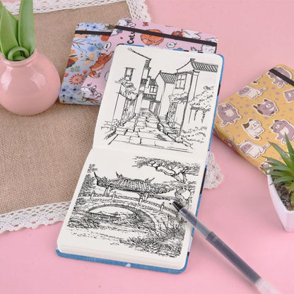 qianshan 4.8" x 4.8" Hardcover Sketchbook,Small Mixed Media Sketch Pad,96 Sheets 80gsm Acid-Free Artist Travel Journal Pocket Blank Notepad for Adults Drawing Painting,Art Supplies.Lake Blue Cat - color: 80gsm Cloth-lake blue cat