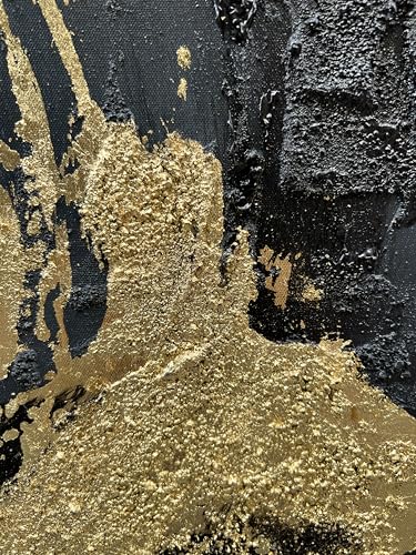Art Hand-Painted Black and Gold Abstract Texture Oil Painting Modern Canvas Wall Art Deco 45x30 inches - color: Yi092