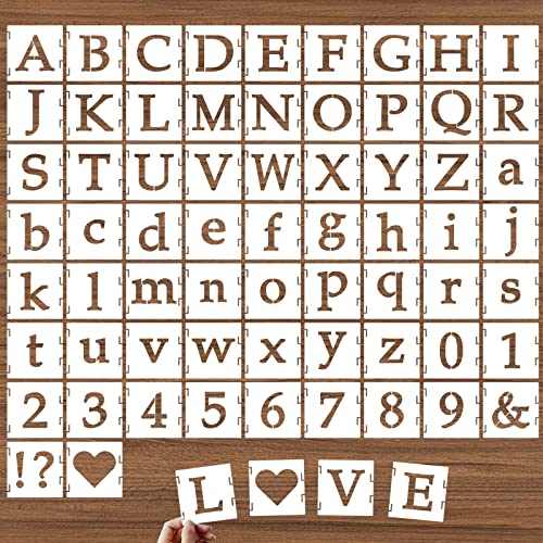 4 Inch Alphabet Letter Stencils, 65 Pcs Reusable Plastic Letter Number Symbol Interlocking Drawing Template Kit for Painting on Wood, Wall, Fabric, Rock, Signage, Door Porch - size: 4 Inch