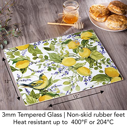 CounterArt Watercolor Lemons 3mm Tempered Glass Cutting Board 12" x 15" | Serving Board, Charcuterie Board - color: Watercolor Lemons