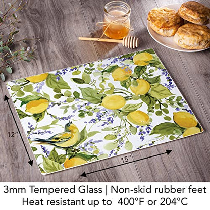 CounterArt Watercolor Lemons 3mm Tempered Glass Cutting Board 12" x 15" | Serving Board, Charcuterie Board - color: Watercolor Lemons