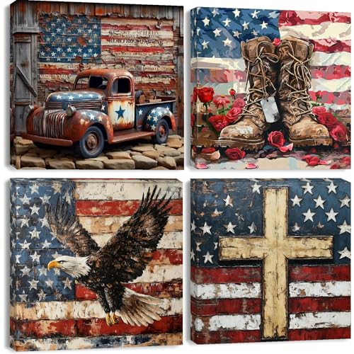 4 Pack Independence Day Paint by Numbers Kit for Adults Beginners Framed - DIY 4 of July Patriotic Adults Paint by Numbers Kits on Canvas, Small Easy Acrylic Oil Painting for Wall Decor (8 x 8 Inch) - color: 4P-BKH2163-BKH2166
