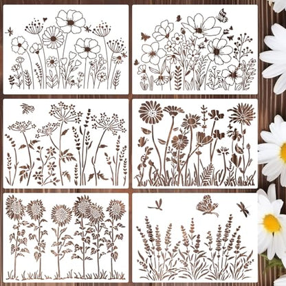 Large Flower Stencils for Wood Walls Wildflower Stencil 13.8" - style: Wildflowers