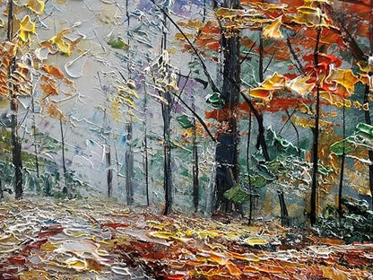 Art Hand Painted Forest Landscape Oil Painting Modern Abstract Art Home Wall Deco Art 24x48 inches - color: Dn182