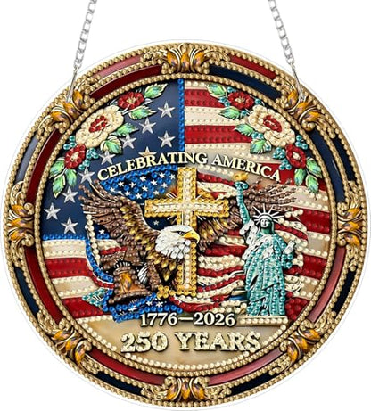 ARPADAMO Hanging Ornament Diamond Art Kits for Adult Eagle Wreath 7.2x7.2in | 5D DIY Special Shaped Crystal Freedom Cross Patriotic Pendant Diamond Painting Kit,Window Hanging Gift for Home Garden - color: DP03975