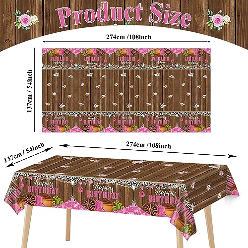 3 Pcs Western Cowgirl Birthday Party Tablecloth 108 x 54 Inch Cowgirl Theme Tablecover Plastic Cowboy Rodeo Table Cloth West Theme Party Decoration and Supplies for Girl Birthday Baby Shower Party - style: Western Cowgirl