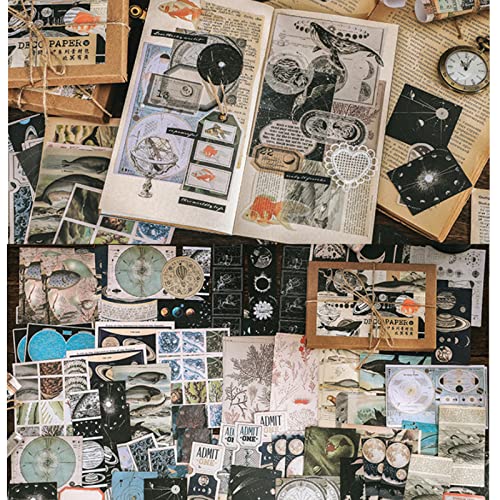 Esweny 200 Pieces Vintage Ephemera Scrapbooking Supplies Pack for Journaling, Decoupage Paper Scrapbook Stickers Kit for Junk Journal Planners Collage Craft Notebooks Album (Space and Sea) - style: Space and Sea