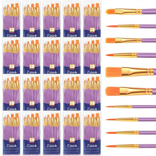 ESRICH Acrylic Paint Brushes Set, 20 Packs 200 Pcs Nylon Hair | Artist Paintbrushes for Acrylic,Oil,Watercolor Painting,Face Nail Art,Paint Brushes for Kids, Purple - color: Purple, size: 200