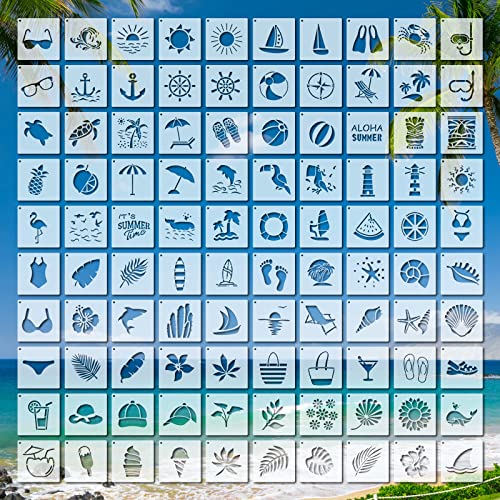 Fainne 100 Pcs 2 Inch Summer Stencils Small Stencils for Painting | Reusable Craft Stencils, DIY Scrapbook, Wood Wall Fabric Rock Chalkboard Sign Painting, Home Art Decor Projects - style: Hawaiian Style