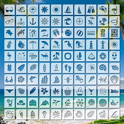 Fainne 100 Pcs 2 Inch Summer Stencils Small Stencils for Painting | Reusable Craft Stencils, DIY Scrapbook, Wood Wall Fabric Rock Chalkboard Sign Painting, Home Art Decor Projects - style: Hawaiian Style