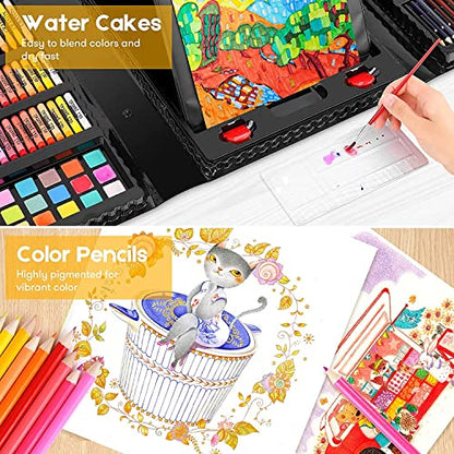 iBayam Art Kit, 251-Pack Art Supplies Drawing Kits, Arts & Crafts Gifts Box | Kids Teen Girls Boys, Art Set Case with Trifold Easel, Scratch Paper, Sketch Pad, Coloring Book, Crayons, Pencils, Watercolor - color: Blue