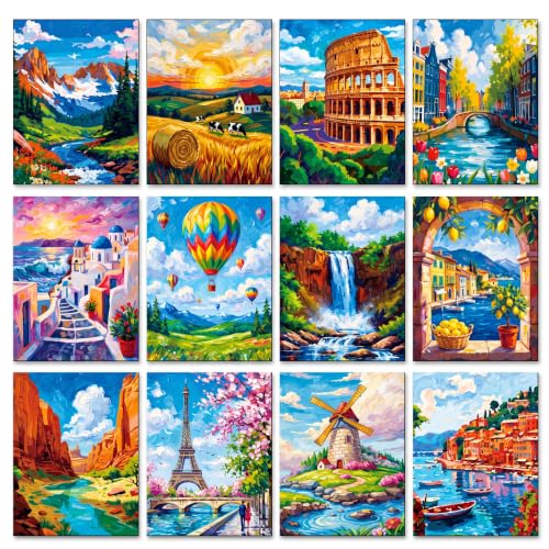 Sherr 12 Pcs Pre Drawn Canvas for Adults,Natural Scenery,8 x 10 Inch - size: 8 x 10 Inch, style: Natural Scenery,