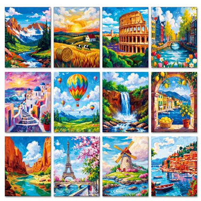 Sherr 12 Pcs Pre Drawn Canvas for Adults,Natural Scenery,8 x 10 Inch - size: 8 x 10 Inch, style: Natural Scenery,