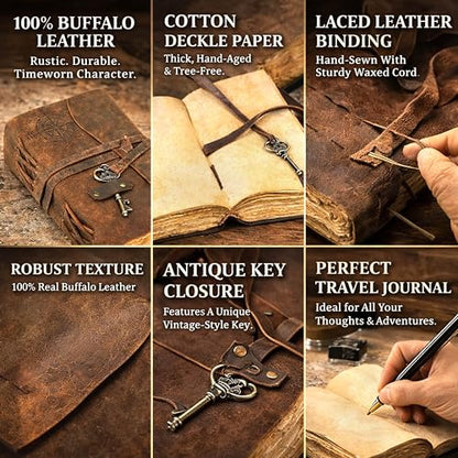 cuero C Compass Vintage Leather Journal - Antique Handmade Leather Bound journal with deckle edge paper Diary - Leather Sketchbook - Drawing Journal Notebook - Great Gift Men And Women (5X7 Inch) - size: 5X7 Inch