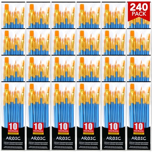 AROIC Acrylic Paint Brush Set, 24pack/240pcs Nylon Hair Paint Brushes | Acrylic Painting, Artist Craft Paint Brushes Supplies, Kid Adult Watercolor Oil Paint Brush Kit - size: 240pcs-blue