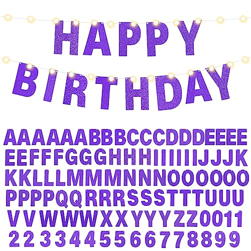 TaoBary 112 Pcs DIY Banner Letters Kit with Numbers,Purple | 107 Glitter Letters Numbers with Rope and Needle, Reusable for Birthday, Halloween, Christmas, Wedding, Valentine Decor - color: Purple