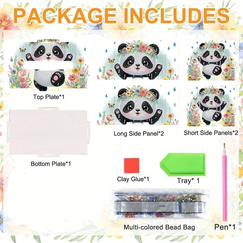 LSQFS DIY Diamond Art Tissue Box Kit,Home Office Decor, Ideal Handmade Gift - color: Panda 1