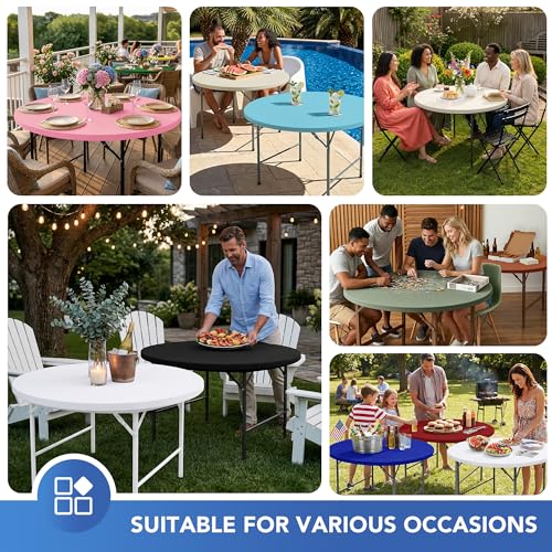 Round Fitted Tablecloth with Elastic-Black Spandex Table Covers 60 Inch | 4 Pack Spandex Stretch Windproof Washable Round Folding Banquet Tablecloths 5ft-Party Event Outdoor Wedding Trade Show Dining - color: Black, size: 60'' Round | 4 Pack