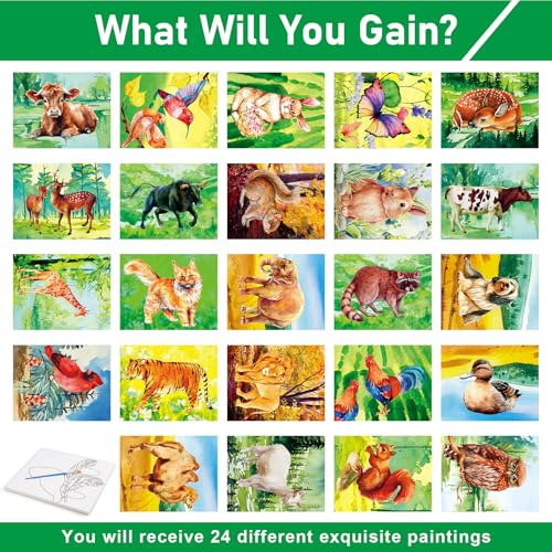 24Pcs Reusable Water Doodle Coloring Set for Dementia Product for Elderly - color: Animals