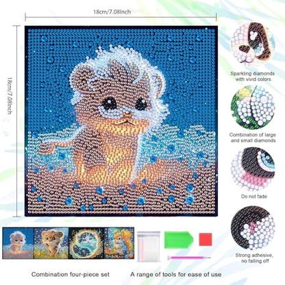 AIBOERL 4 Pack Diamond Art Kits for Adults,Animals Kids Diamond Painting | Round Drill Cartoon Animals Diamond Painting for Beginners DIY Rhinestone 5D Diamond dots(Gemstone Craft)Wall Art Gift 8x8IN - color: DP02982