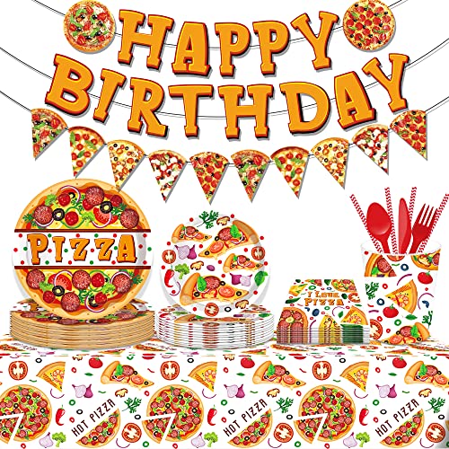 1 Pack Pizza Party Plastic Tablecloth 54 x 87 Inch Long Rectangular Table Cover for Buffet,Birthday Party Holiday Dinner,Picnic or Tablecloth for Kitchen Event Use - color: Pizza
