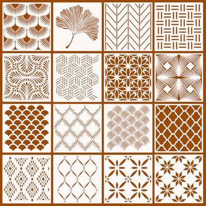 16pcs Reusable Geometric Stencils 8 x 8 Inch Painting Templates Wall Abstract Stencils for Crafts, Floor Drawing Templates, Furniture, Wood, Wall, Canvas, Fabric Painting, Art, Graffiti