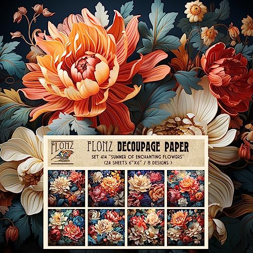 Decoupage Paper Pack (24 Sheets 6"x6") Summer of Enchanting Flowers # Japan Watercolor Vintage Styled Pattern Paper for Decoupage, Craft and Scrapbooking - color: Seven