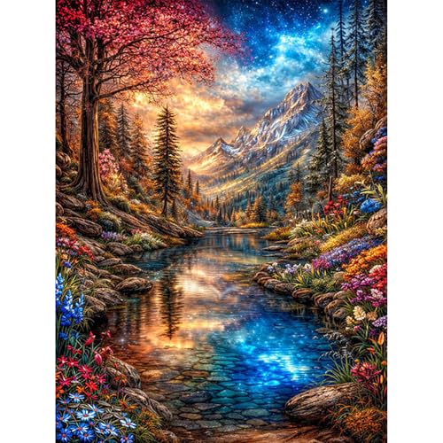 ajepon Beautiful Landscape Diamond Art Kit - Mountain 5D Diamond Painting for Adults, Landscape Adult Gem Painting Kits, Gem Art Kit for Wall Home Decor Arts Craft 12x16inch - color: G9407