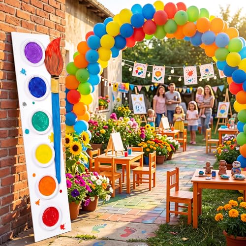 Qunclay 45 x 13 Back to School Giant Palette Art Decor (1pcs, Rectangular) | Giant Paint Palette, Giant Paint Brush Prop, Art Decoration for Classroom Party School Birthday Photo Prop Backdrop - style: Rectangular