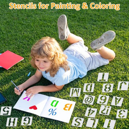 42 PCS Letter Stencils for Painting, Spray Paint Stencil | 4 Inch Alphabet Stencils for Crafts Reusable on Wood, Wall, Rock, Fabric, Sign, School DIY Art Projects - size: 4 Inch