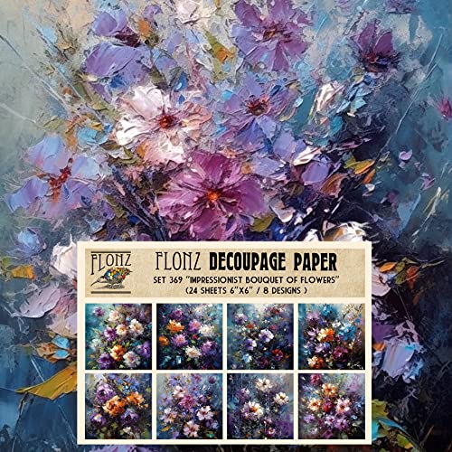 Decoupage Paper Pack (24 Sheets 6"x6") Impressionist Bouquet of Flowers # Vintage Styled Pattern Paper for Decoupage, Craft and Scrapbooking - color: Four