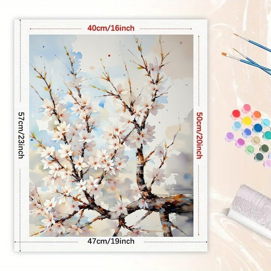 Cherry Blossom Tree Paint by Numbers Kit for Adults - DIY Spring Flowers on Branches Painting on Canvas 16x20 Inches, Acrylic Paint Set,Suitable for Beginners,Floral Art for Decoration/Gifts - color: FM04701, size: 40×50cm Unframed