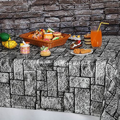 durony 2 Pieces Stone Wall Plastic Tablecloths Table Covers Waterproof Medieval Stone Brick Table Cover for Medieval Castle Knight Themed Party Table Decorations, 108 x 54 Inches - style: Stone Wall