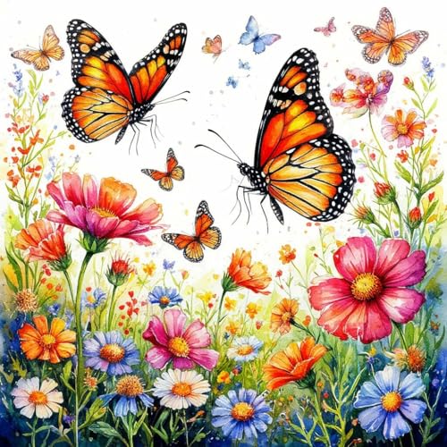 Accompany Wind Diamond Painting Kits for Adults, Butterfly Flower Diamond Art Kits for Beginners,5D Round Full Drill Diamonds Gem Art Crafts for Home Wall Decor Gifts 14x14 Inch - color: Butterfly