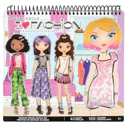 Fashion Angels I Love Fashion Sketch Portfolio | Includes Sketch Pad with Stencils & Stickers, Design Sketch Book for Girls, Ideal Drawing Kit for Kids - color: I Love Fashion