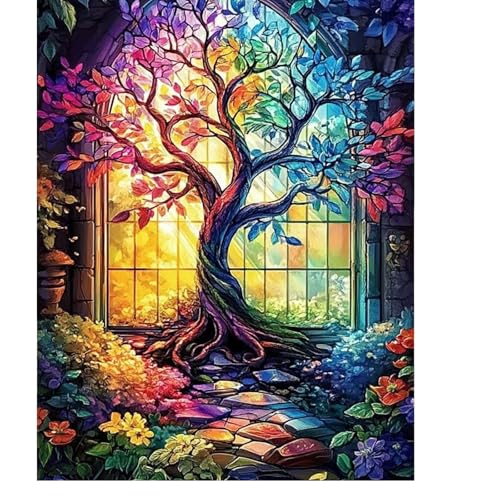Miwixy Tree of Life Diamond Art Kits for Adults,Colorful Tree Diamond Painting Kits,5D Full Drill Diamond Dots Paintings,Landscape Round Diamond Art Canvas for Beginners Home Wall Decor 12 x 16 Inch - color: tree a