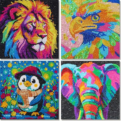 Libfx Diamond Art Kits for Kids 4 PCS Diamond Art for Girls Boys Beginners Arts and Crafts for Kids(Lion-Elephant) - color: C