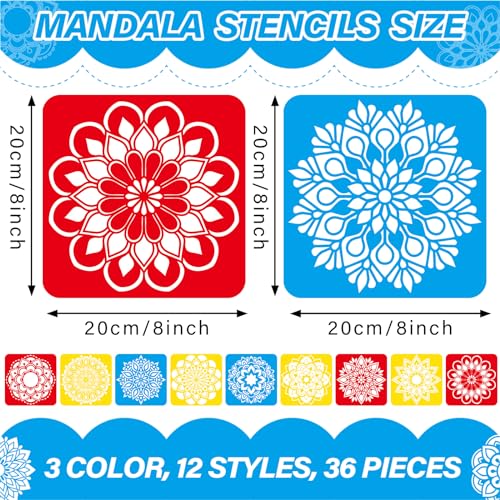 36pcs Mandala Drawing Stencils for 8 Inch Sidewalk Chalk Stencils Painting Large Washable Reusable Mandala Themed Primary Shape Template for Toddlers Preschool - style: Mandala
