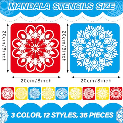 36pcs Mandala Drawing Stencils for 8 Inch Sidewalk Chalk Stencils Painting Large Washable Reusable Mandala Themed Primary Shape Template for Toddlers Preschool - style: Mandala