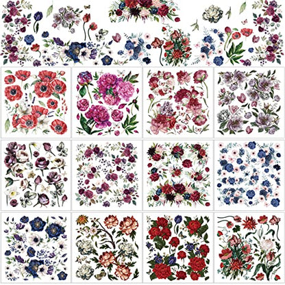 BBTO 12 Sheets Rub on Transfers for Crafts Wood Furniture DIY, 5.5" x 5.7" - style: Dark Floral