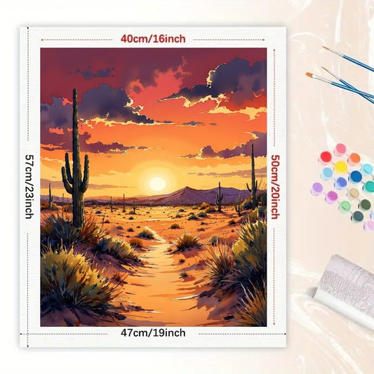 Desert Landscape Paint by Numbers Kit for Adults – DIY Sunset Over Cactus Trail Painting on Canvas 16x20 Inches, Acrylic Paint Set, Suitable for Beginners, Nature Art for Home Decoration or Gifts - color: HSX01135, size: 16X20IN Folded