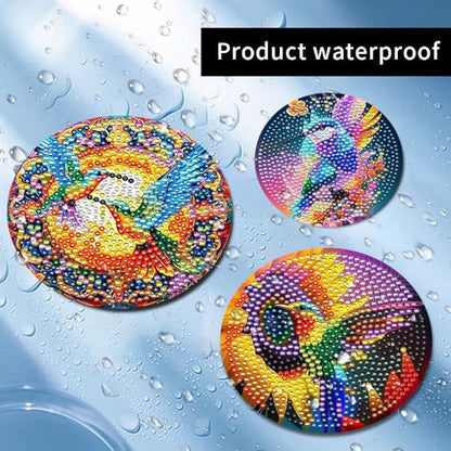 8 Pcs Diamond Art Painting with Holder, DIY Hummingbird Flowers Diamond Art Coasters for Drinks Diamond Art Painting Kits for Beginners, Diamond Craft Supplies for Adults - color: Hummingbird