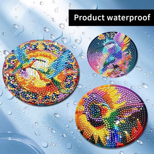 8 Pcs Diamond Art Painting with Holder, DIY Hummingbird Flowers Diamond Art Coasters for Drinks Diamond Art Painting Kits for Beginners, Diamond Craft Supplies for Adults - color: Hummingbird