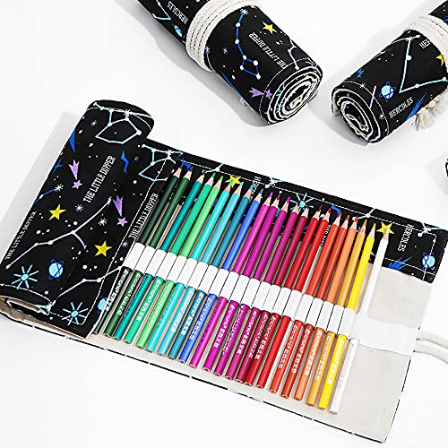 Funny live 36/48/72 Slots Colored Pencil Wrap Pencils Roll Holder Coloring Pencils Organizer Holder Colored Pen Paint Brush Storage Pouch Portable for Artist Student (Night sky, 36 Slots) - color: Night sky, size: 36 Slots