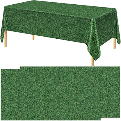 durony 2 Pack Green Grass Field Plastic Tablecloth Grass Print Table Covers 54 x 108 Inches Sports Party Table Decor for Sports Theme Parties Decorations - style: Green Grass