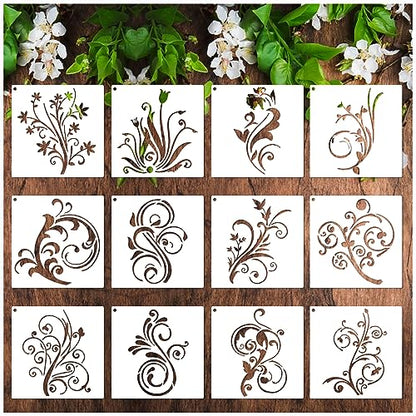 yhslmh Floral Stencils for Painting on Wood Furniture Wall Reusable Canvas Flower Flourish Swirls Stencil for Crafts Boho Art Projects Drawing Card Making Pattern Decoratives (Flourish Swirls) - style: flourish swirls