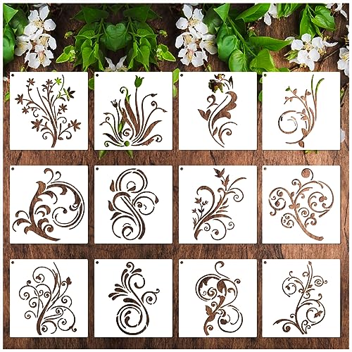 yhslmh Floral Stencils for Painting on Wood Furniture Wall Reusable Canvas Flower Flourish Swirls Stencil for Crafts Boho Art Projects Drawing Card Making Pattern Decoratives (Flourish Swirls) - style: flourish swirls